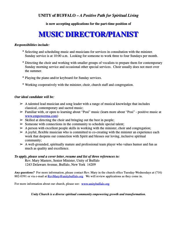 Hiring Music Director Buffalo NY